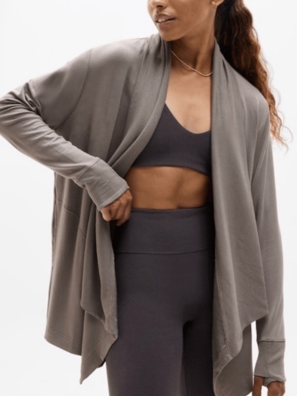 Athleta - Nirvana Pranayama Restore Wrap Relaxed Long Sleeve Beige Cardigan - 2X
